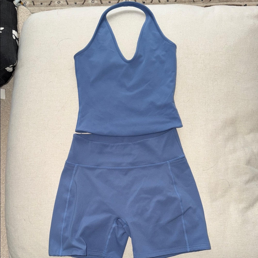 437 Blue Halter Tank and Shorts Set